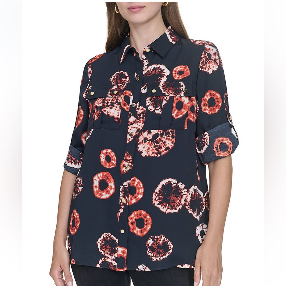 Halston Black and Red Button Down Shirt